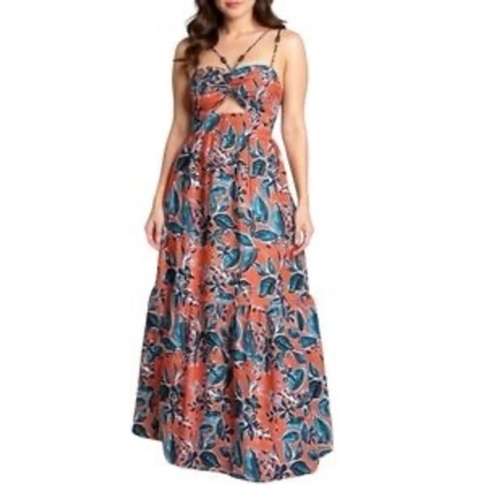 Jason Wu | Terracotta Floral Print Tiered Cutout Maxi Dress